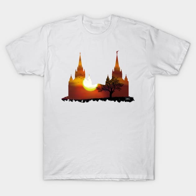 San Diego Temple Orange Sunset Silhouette T-Shirt by DSCarts
